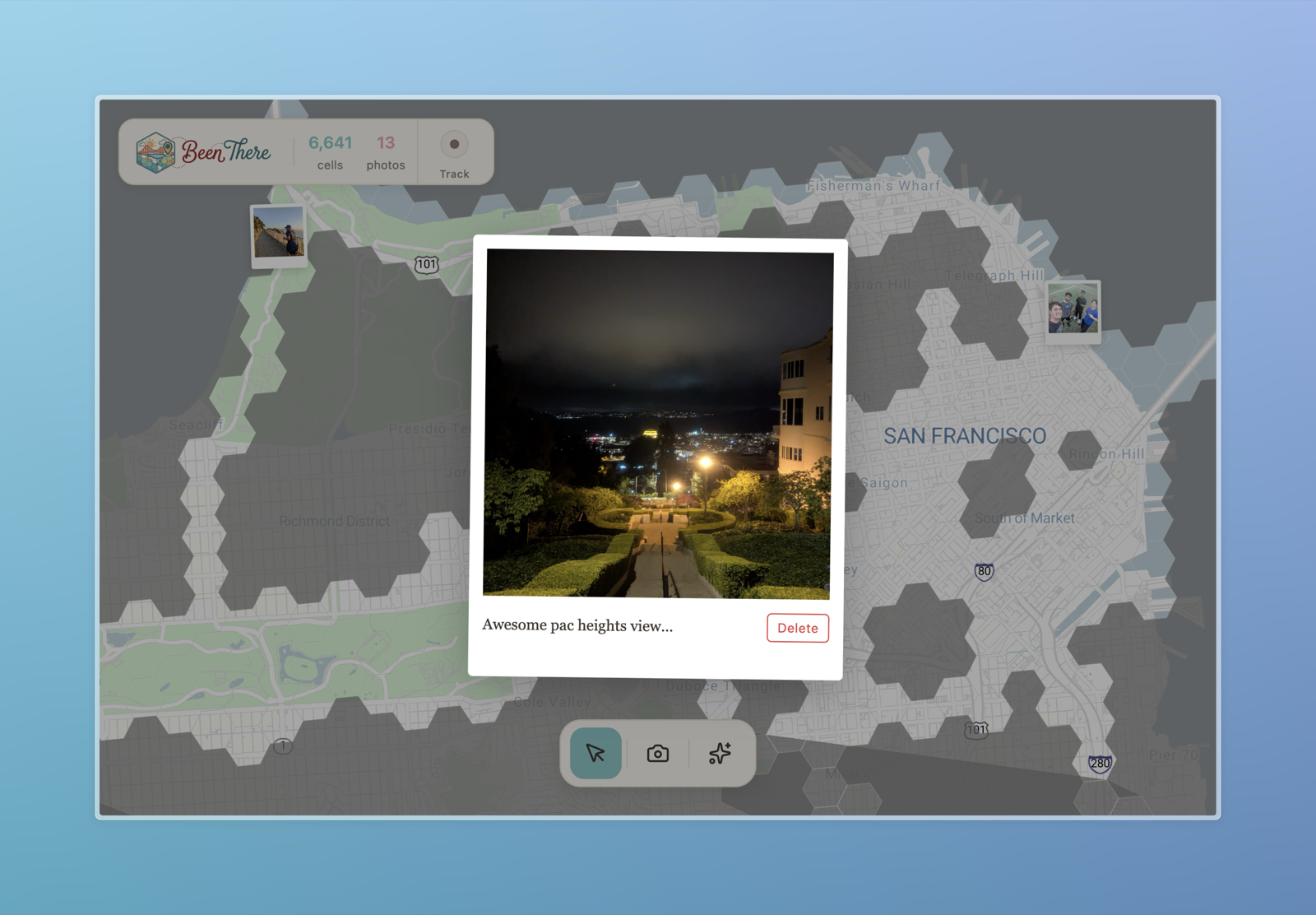 Been There Polaroid photo memory opened on the map