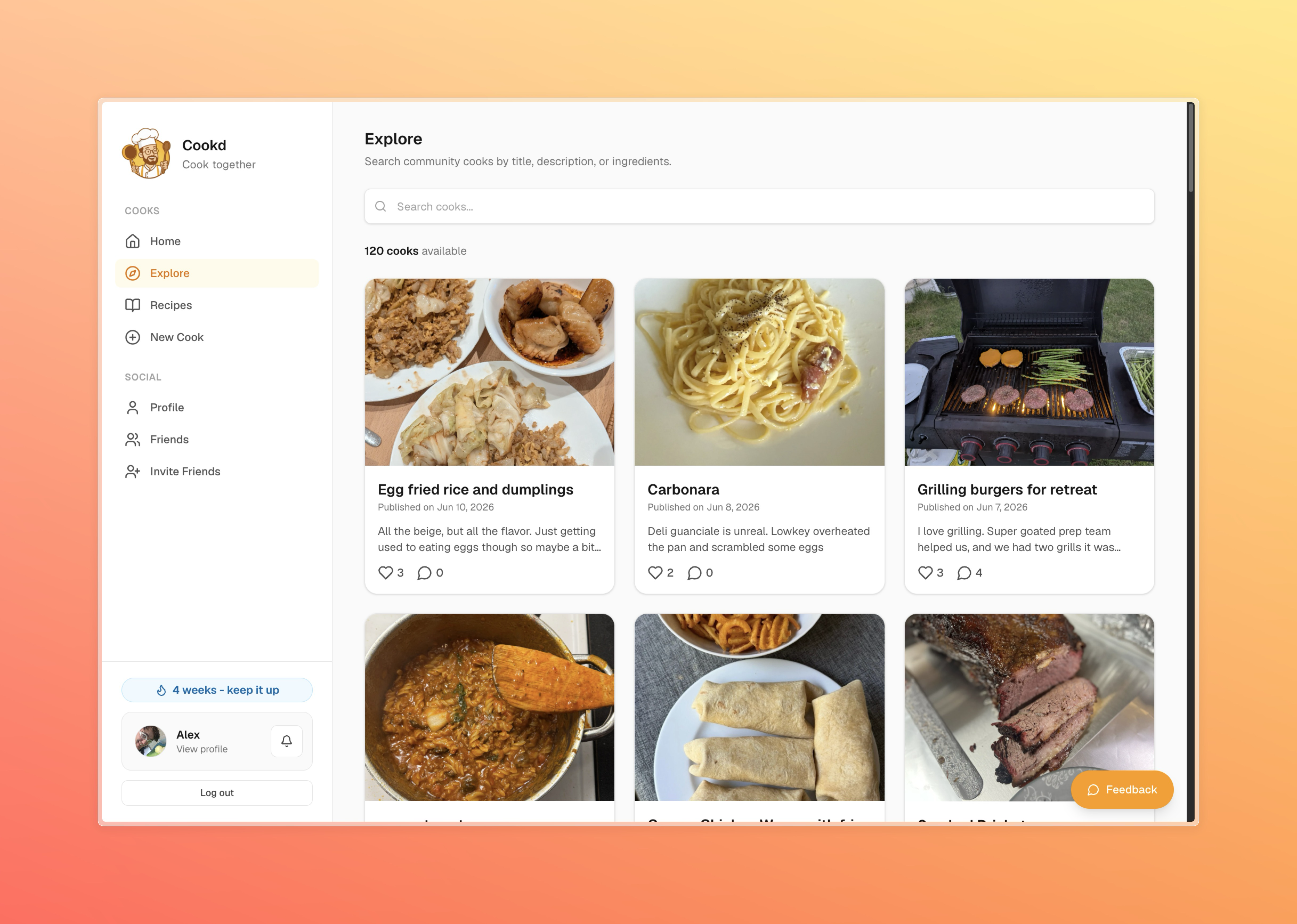 Cookd.ca explore page with 120 cooks