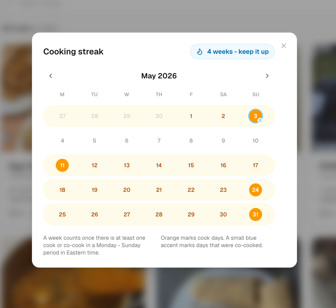 Cookd.ca cooking streak management modal