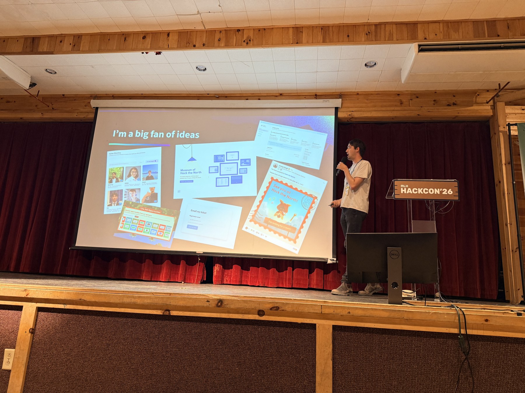 Alex Aumais speaking about idea culture at Hackcon 2026